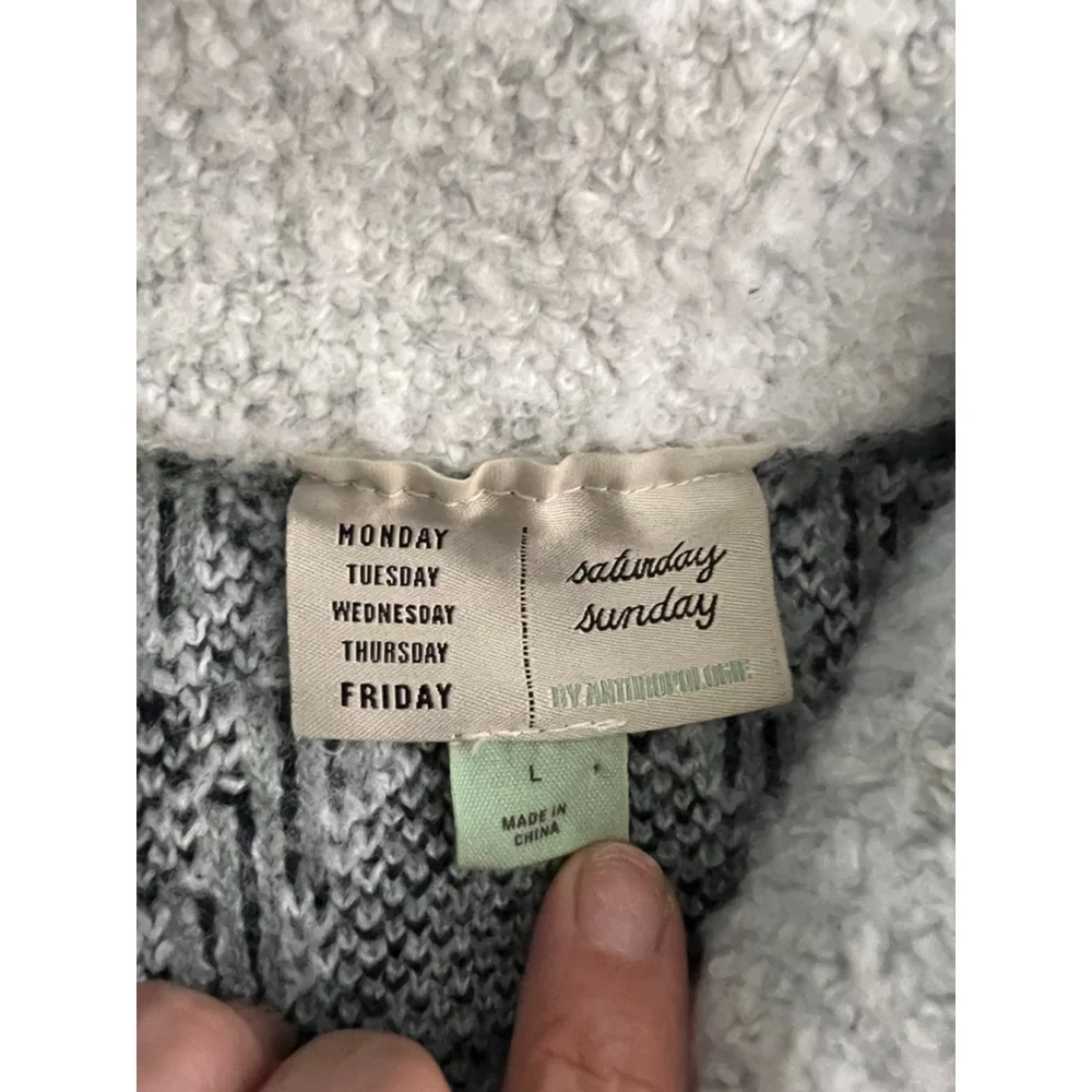 Saturday Sunday by Anthropologie Chevron Boucle Knit Cardigan Jacket Size Large - Picture 3 of 9